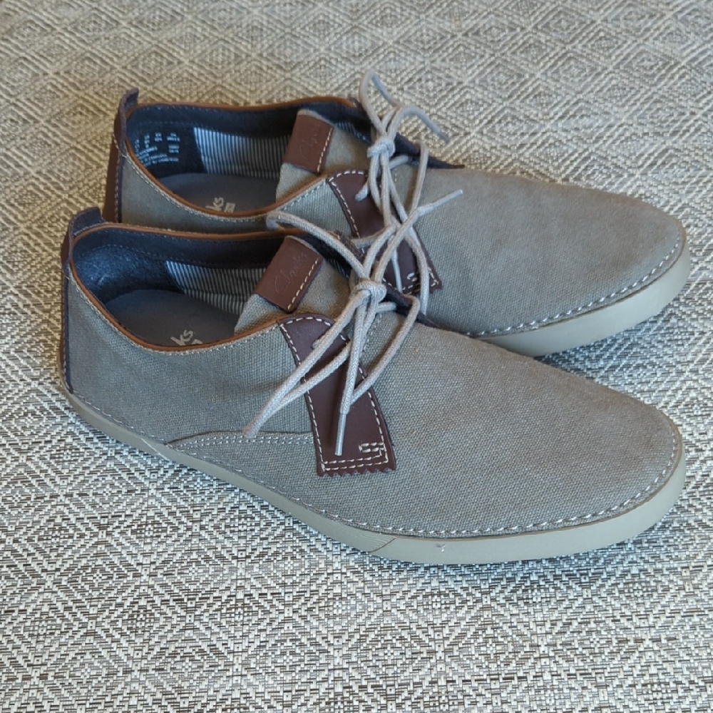 Clarks Men's Neelix Vibe Casual Cavas And Leather Olive/Taupe Oxford Boat Shoes